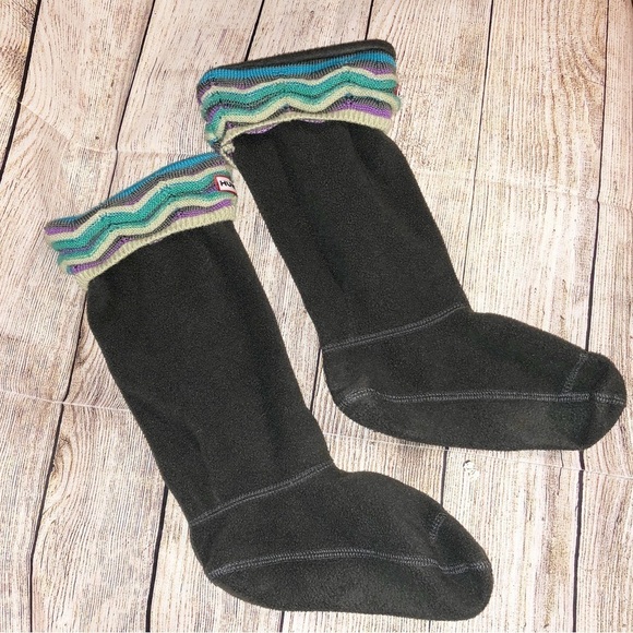Hunter Boots Tall Socks in Blue, Green, Gray/Grey Chevron Stripes Size M - Picture 2 of 8
